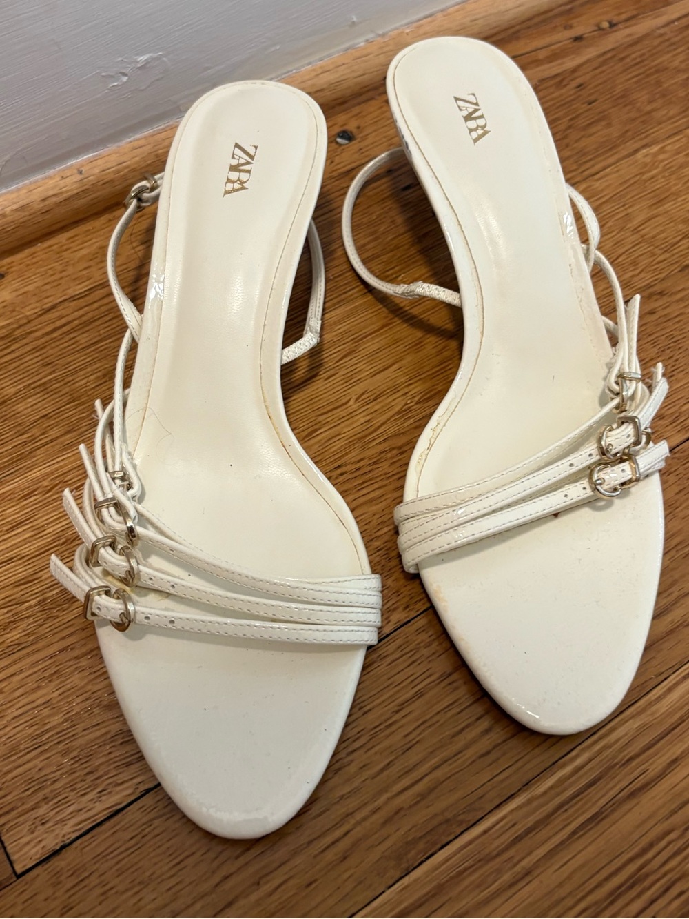 Zara White Strappy Square-Toe Mules